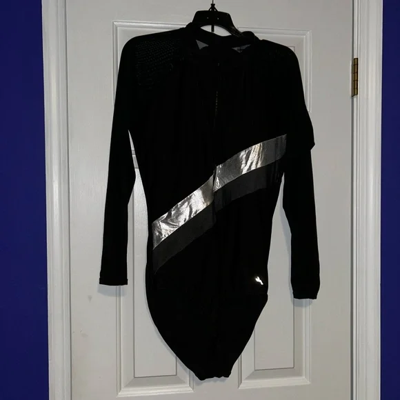 Black and Silver Long Sleeve Swimsuit - Picture 1 of 5